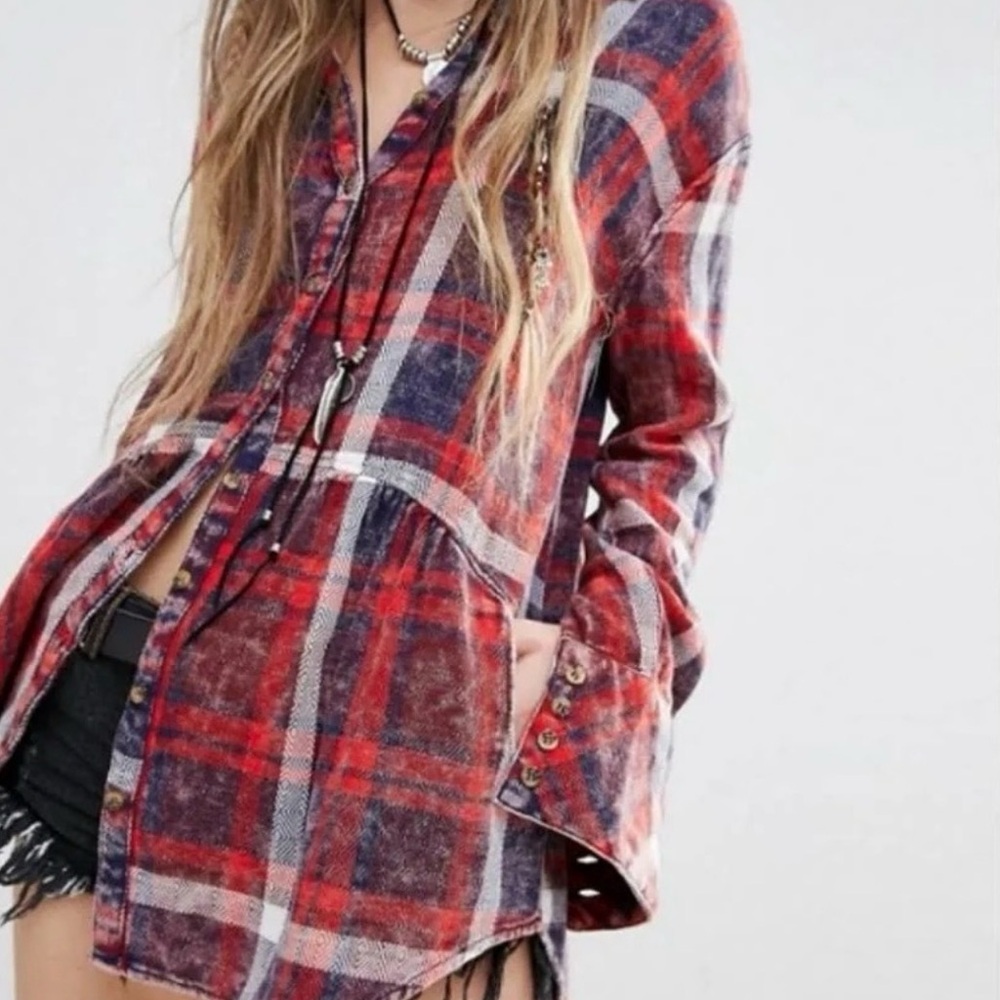 Free People Easy Street Plaid Button Down with Pockets